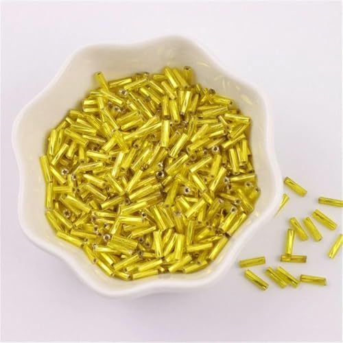 300 Stück 11/0 Röhrenperlen 2 x 6 mm, gedrehte Glasperlen, spiralförmige Rocailles-Perlen für DIY-Armbänder, Schmuck, Kleiderherstellung, Kleidungsstücke, Zubehör, Zitronengelb von TBSKUY