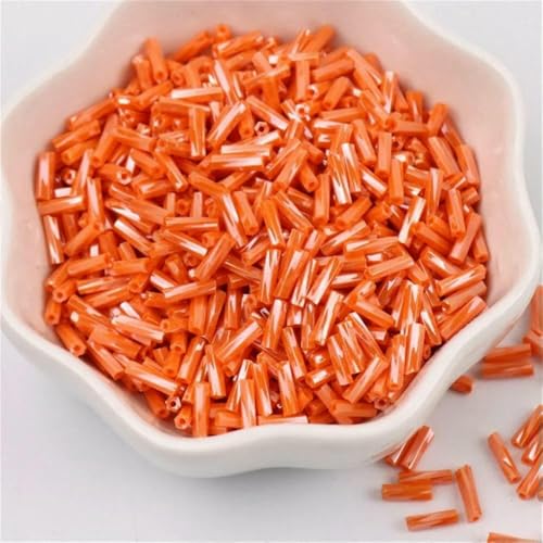 300 Stück 11/0 Röhrenperlen 2 x 6 mm, gedrehte Glasperlen, spiralförmige Rocailles-Perlen für DIY-Armbänder, Schmuck, Kleiderherstellung, Kleidungsstücke, Zubehör – geölt, oran von TBSKUY
