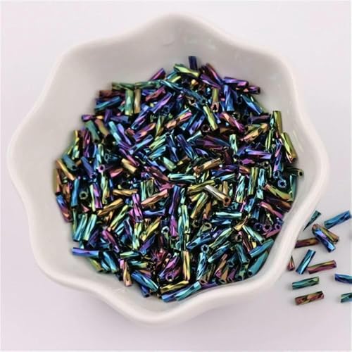 300 Stück 11/0 Röhrenperlen 2 x 6 mm Twist-Bugles Glasperlen Spiralförmige Rocailles für DIY-Armbänder, Schmuck, Kleiderherstellung, Kleidungsstücke, Zubehör-AB Schwarz 17-2 x 6 von TBSKUY