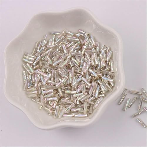 300 Stück 11/0 Röhrenperlen 2 x 6 mm Twist-Bugles Glasperlen Spiralförmige Rocailles für DIY-Armbänder, Schmuck, Kleiderherstellung, Kleidungsstücke, Zubehör-AB Silber 15-2 x 6 von TBSKUY