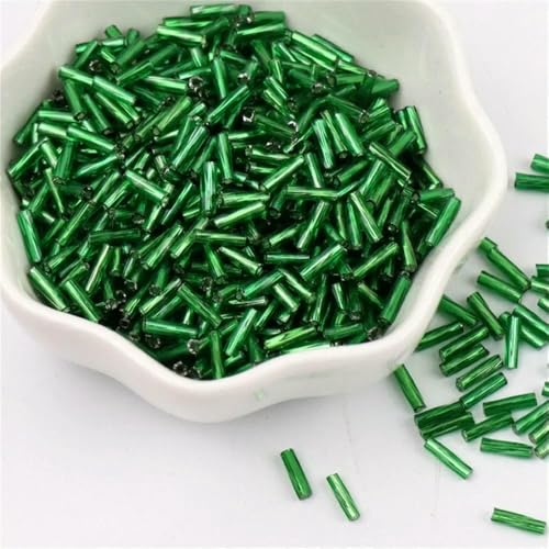 300 Stück 11/0 Röhrenperlen 2 x 6 mm Twist-Bugles Glasperlen Spiralförmige Rocailles für DIY-Armbänder, Schmuck, Kleiderherstellung, Kleidungsstücke, Zubehör-Dunkelgrün 31-2 x 6 von TBSKUY