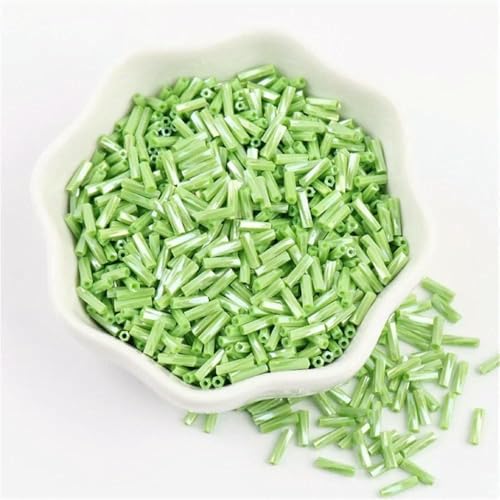 300 Stück 11/0 Röhrenperlen 2 x 6 mm Twist-Bugles Glasperlen Spiralförmige Rocailles für DIY-Armbänder, Schmuck, Kleiderherstellung, Kleidungsstücke, Zubehör – Fruchtgrün 30 – von TBSKUY