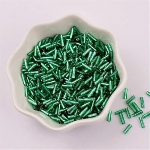 300 Stück 11/0 Röhrenperlen 2 x 6 mm Twist-Bugles Glasperlen Spiralförmige Rocailles für DIY-Armbänder, Schmuck, Kleiderherstellung, Kleidungsstücke, Zubehör - Pfauengrün 32-2 von TBSKUY