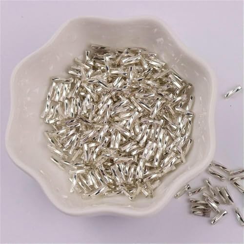 300 Stück 11/0 Röhrenperlen 2 x 6 mm Twist-Bugles Glasperlen Spiralförmige Rocailles für DIY-Armbänder, Schmuck, Kleiderherstellung, Kleidungsstücke, Zubehör-Silber 7-2 x 6 mm, von TBSKUY