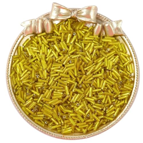 300 Stück 2 x 6 mm Glasperlen, Abstandshalter, lange Röhre, Leptospira-Perlen für die Schmuckherstellung, DIY, handgefertigtes Armband, Bekleidungszubehör, Gelb von TBSKUY