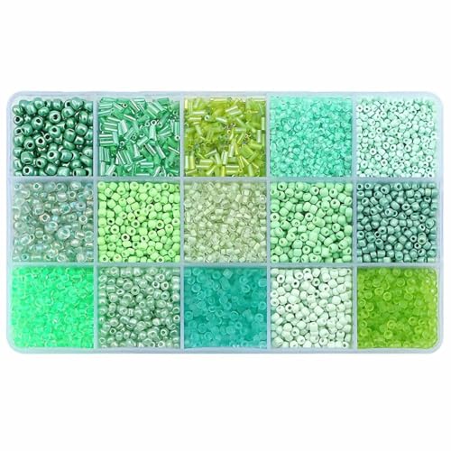3700+ Stück 15 Farben Glasperlen, Glasröhrenperlen, loses Set für die Schmuckherstellung, DIY-Bastelperlen (Mix 15 Farben, Grün)-Grün von TBSKUY