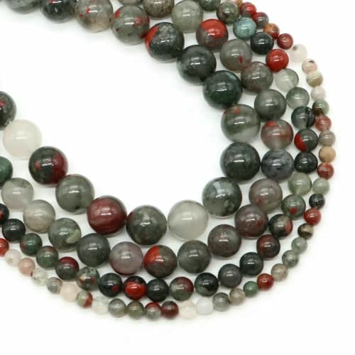 4/6/8/10 mm Tigerauge-Perlen, Naturstein, Heilkristall, Quarz, rund, lose Abstandsperlen zur Schmuckherstellung, DIY-Armband, Halskette – Blutstein – 8 mm, 45–48 Stück von TBSKUY