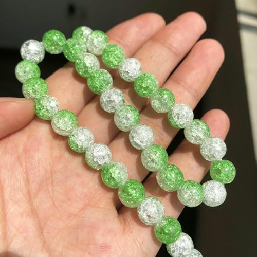 4 6 8 10 12 mm weiße, gesprungene Kristallperlen, runde, lose Abstandsperlen für die Schmuckherstellung, DIY-Armbandanhänger, Zubehör, 15 Zoll, Grün-Weiß, 12 mm (ca. 28 Stück) von TBSKUY