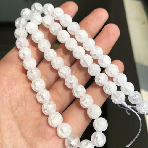4 6 8 10 12 mm weiße, gesprungene Kristallperlen, runde, lose Abstandsperlen für die Schmuckherstellung, DIY-Armbandanhänger, Zubehör, 15 Zoll, Mattweiß, 12 mm (ca. 28 Stück) von TBSKUY