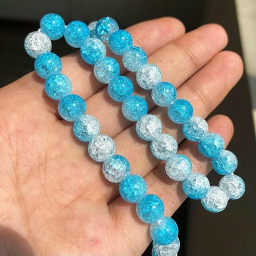 4 6 8 10 12 mm weiße, gesprungene Kristallperlen, runde, lose Abstandsperlen für die Schmuckherstellung, DIY-Armbandanhänger, Zubehör, 15 Zoll, Seeblau-Weiß, 8 mm (ca. 46 Stück) von TBSKUY