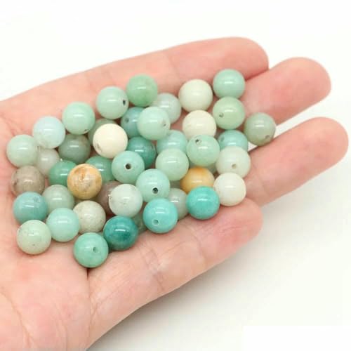 4 6 8 10 mm natürliche Aquamarin-Steinperlen, blau, rund, lose Edelsteinperlen zur Schmuckherstellung, DIY-Armband, Halskettenzubehör, Amazonit, 10 mm, 36–39 Stück von TBSKUY