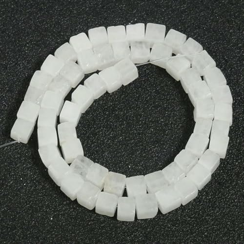 4 6 8 mm natürlicher quadratischer Steinwürfel, Tigerauge, Amazonit, Opal, Labradorit, lose Perlen zur Schmuckherstellung, DIY-Bettelarmband, 15 Zoll, weiße Jade, 4,0 mm (ca. 90 Stück) von TBSKUY