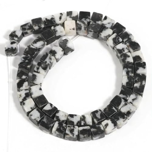 4 6 8 mm natürlicher quadratischer Steinwürfel, Tigerauge, Amazonit, Opal, Labradorit, lose Perlen zur Schmuckherstellung, DIY-Bettelarmband, 15 Zoll – Schwarz-Weiß-Zebra – 4,0 mm (ca. 90 Stück) von TBSKUY