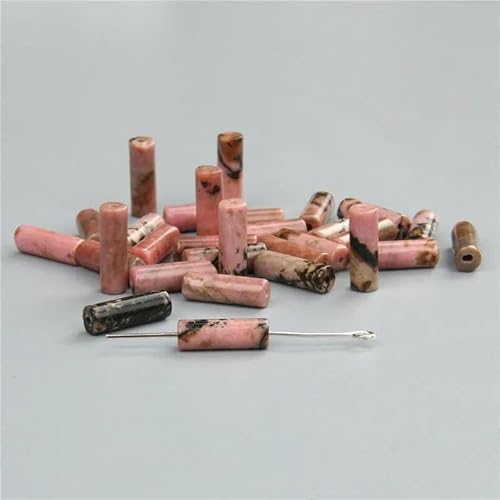4 x 13,0 mm, runder Zylinder aus Naturstein, Achat, Abstandsperlen für DIY-Schmuckherstellung, Armband, Halskette, Ohrstecker, Charm-Zubehör – 17. Rhodonit – 4 x 13,0 mm (ca. 15 Stück) von TBSKUY