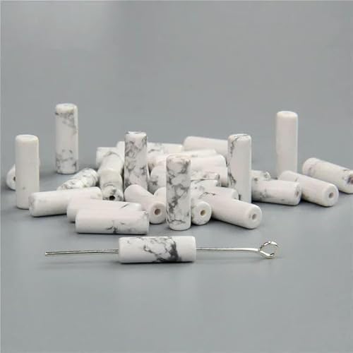 4 x 13,0 mm, runder Zylinder aus Naturstein, Achat-Abstandshalterperlen für DIY-Schmuckherstellung, Armband, Halskette, Ohrstecker, Charm-Zubehör – 11.Howlith – 4 x 13,0 mm (ca. 28 Stück) von TBSKUY
