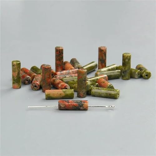 4 x 13,0 mm, runder Zylinder aus Naturstein, Achat-Abstandshalterperlen für DIY-Schmuckherstellung, Armband, Halskette, Ohrstecker, Charm-Zubehör – 22. Unakit – 4 x 13,0 mm (ca. 15 Stück) von TBSKUY