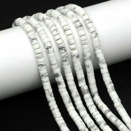 4 x 2 mm flache, runde Natursteinperlen, Tigerauge, Achate, Quarze, Rondelle-Perlen für die Schmuckherstellung, DIY-Ohrring, Armband, Halskette, Weiß, Türkis, 20 Stränge von TBSKUY