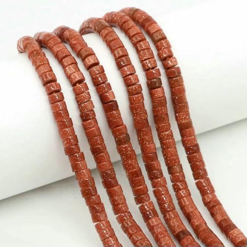 4 x 2 mm flache runde Natursteinperlen, Tigerauge, Achate, Quarz, Rondelle-Perle zur Schmuckherstellung, DIY-Ohrring, Armband, Halskette, Roter Sand, 20 Stränge von TBSKUY