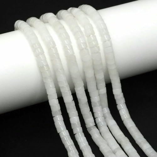 4 x 2 mm flache runde Natursteinperlen, Tigerauge, Achate, Quarze, Rondelle-Perlen zur Schmuckherstellung, DIY-Ohrring, Armband, Halskette, Weißer Jade, 20 Stränge von TBSKUY