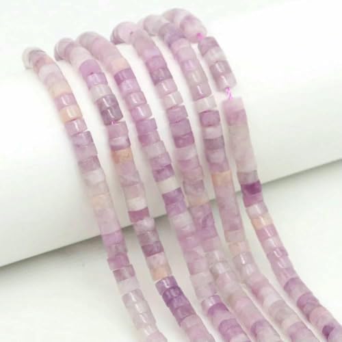 4 x 2 mm flache runde Natursteinperlen, Tigerauge, Achate, Quarze, Rondelle-Perlen zur Schmuckherstellung, DIY-Ohrring, Armband, Halskette, lila Lepidolith, 20 Stränge von TBSKUY