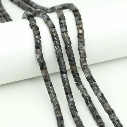 4 x 2 mm flache runde Natursteinperlen, Tigerauge, Achate, Quarze, Rondelle-Perlen zur Schmuckherstellung, DIY-Ohrring, Armband, Halskette – Schwarzer Labradorit – 20 Stränge von TBSKUY