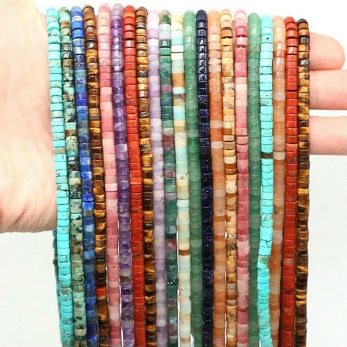 4 x 2 mm flache runde Natursteinperlen, Tigerauge, Achate, Quarze, Rondelle-Perlen zur Schmuckherstellung, DIY-Ohrring, Armband, Halskette – Stein – 20 Stränge von TBSKUY