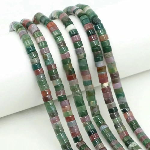 4 x 2 mm flache runde Natursteinperlen, Tigerauge, Achate, Quarze, Rondellperlen zur Schmuckherstellung, DIY-Ohrring, Armband, Halskette, Indien-Achat, 20 Stränge von TBSKUY