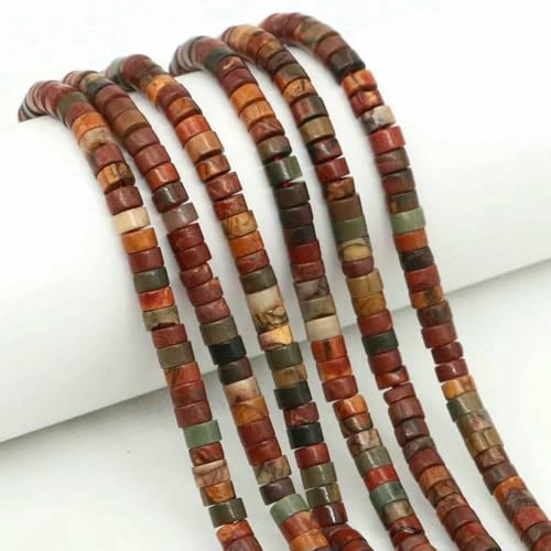 4 x 2 mm flache runde Natursteinperlen, Tigerauge, Achate, Quarze, Rondellperlen zur Schmuckherstellung, DIY-Ohrring, Armband, Halskette, Picasso-Jaspis, 20 Stränge von TBSKUY