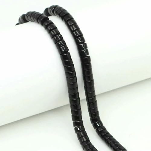 4 x 2 mm flache runde Natursteinperlen, Tigerauge, Achate, Quarze, Rondellperlen zur Schmuckherstellung, DIY-Ohrring, Armband, Halskette, Schwarzer Obsidian, 20 Stränge von TBSKUY