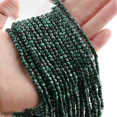 4 x 4,0 mm natürliche Tigeraugenperlen, lose, facettierte, quadratische Würfel-Edelsteinperlen für Armbänder, DIY-Zubehör, Strang 15 Zoll – Malachit L.2_a-4,0 mm (ca. 85 Stück) von TBSKUY