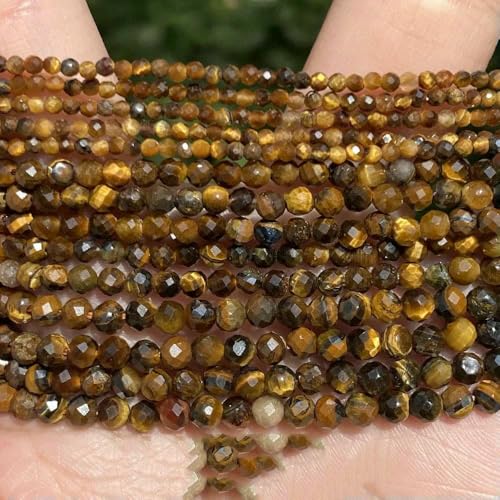 45 Arten Tigerauge Steinperlen Naturgelb Cabochon Rund Facettiert Quadrat Lose Perlen Passend für Modeschmuck Herstellung Handarbeit - 4,0 mm facettiert von TBSKUY