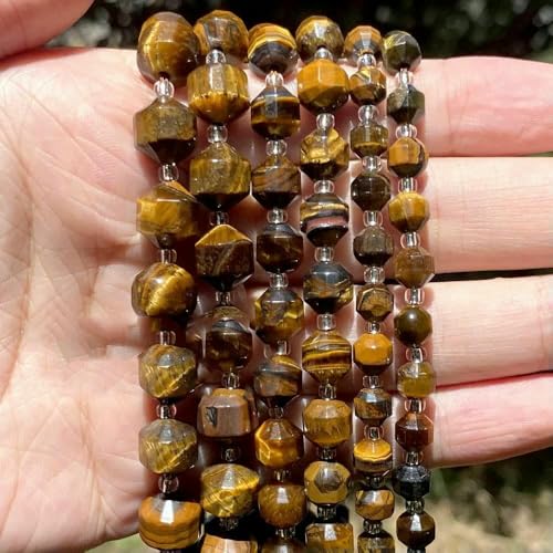 45 Arten von Tigerauge-Steinperlen, natürlicher gelber Cabochon, rund, facettiert, quadratisch, lose Perlen, passend für Modeschmuck, handgefertigt, 10 mm facettierte Röhre von TBSKUY