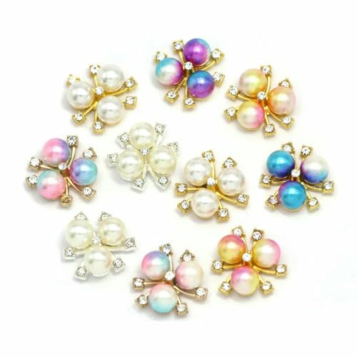 5/10 Stück Strassknöpfe Perlenblumenknopf Flache Rückseite Edelsteine Kristall für Kleidung/Schleifen/Haargummi Hochzeitsdekoration DIY Basteln-3 von TBSKUY