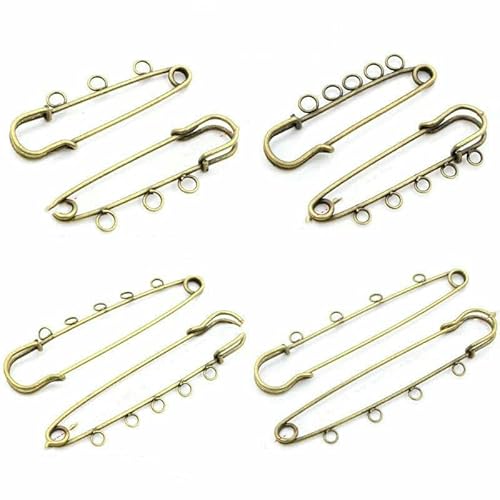 5 Stück/Los Sicherheitsnadeln Brosche Blanko Basis Broschennadeln 50/80/90 mm Nadeln 3/5 Ringe Schmucknadel für Schmuckherstellung Zubehör-Bronze-50 mm mit 5 Ringen von TBSKUY