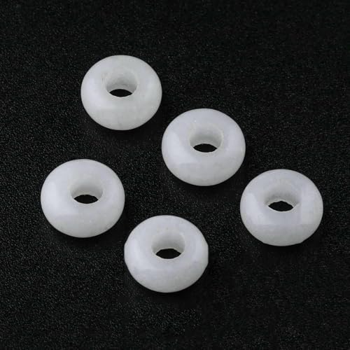 5 Stück Natursteinperlen, 10 x 5 mm, flach, rund, Abakus-Form, 5 mm, großes Loch, Steinperlen für die Schmuckherstellung, DIY-Armbandzubehör, weiße Jade von TBSKUY