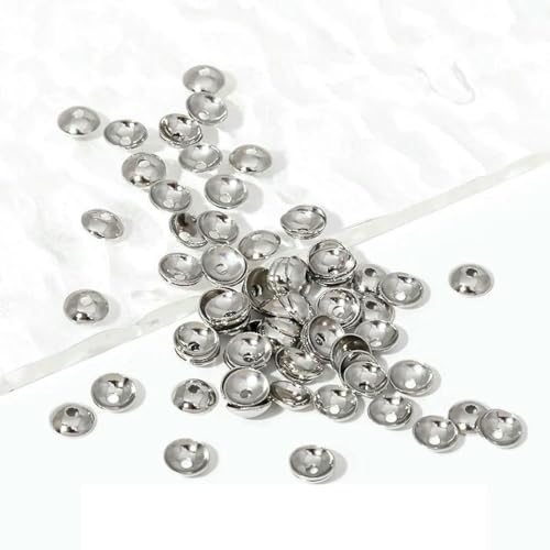 50/100 Stück 3–4,0 mm 14 Karat vergoldete Messing-Perlenkappen, runde Abstandsperlen zur Schmuckherstellung, DIY-Armband- und Halskettenherstellung, Zubehör-Rhodium plattiert-4,0 mm-100 Stück von TBSKUY