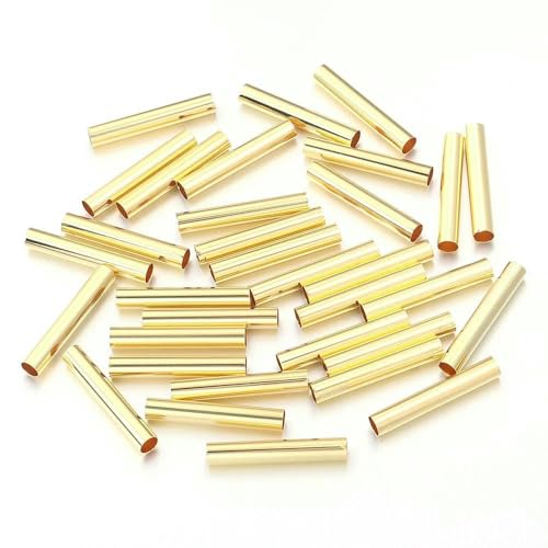 50–100 Stück 4/6 mm goldfarbene Kupfer-Hohlrohr-Zylinderverbinder, gerade Perlen, Lederband zur Schmuckherstellung, DIY-Zubehör, Gold, 30 x 6 mm, 50 Stück von TBSKUY