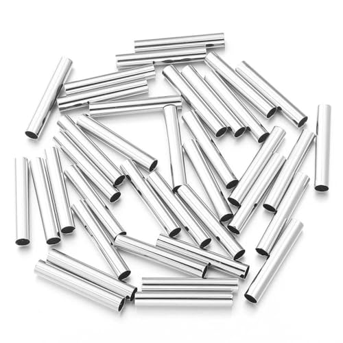50–100 Stück 4/6 mm goldfarbene Kupfer-Hohlrohr-Zylinderverbinder, gerade Perlen, Lederband zur Schmuckherstellung, DIY-Zubehör, Rhodium, 30 x 4,0 mm, 100 Stück von TBSKUY