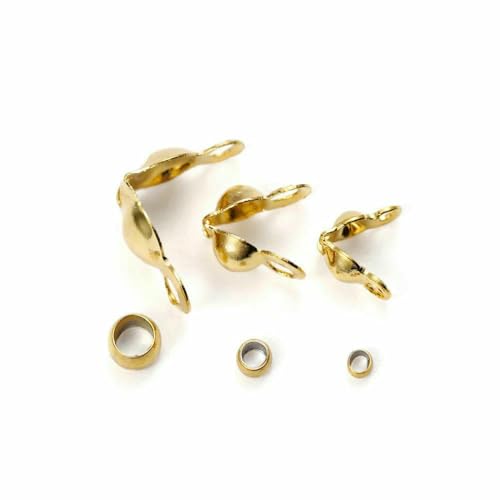 50 Sets Edelstahl Goldfarbener Verbindungsverschluss Quetschperlen für DIY-Armbänder, Halsketten, Ketten, Schmuckherstellungszubehör-Gold-50Sets 3,2 x 3,0 mm von TBSKUY