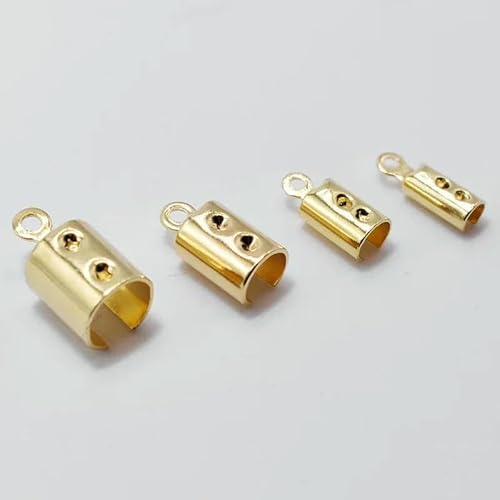 50 Stück/Los Edelstahl Gold Stahl Ton Quetschperlen Endkappen Verschluss Verschluss Passend für DIY Runde Leder Schmuckherstellung Verbinder-Gold-2x9x1,5mm von TBSKUY