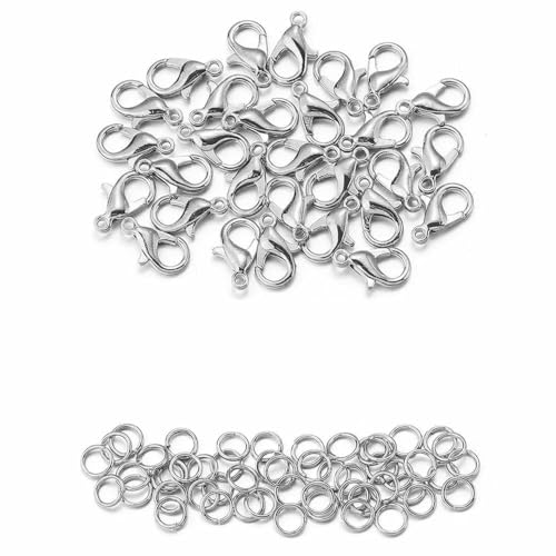 50 Stück/Los Metall-Karabinerhaken mit Biegeringen, Endverschlüsse, Verbinder für Halskettenbefunde, DIY-Schmuckherstellung, Zubehör, weiß k, 6 x 12 mm von TBSKUY