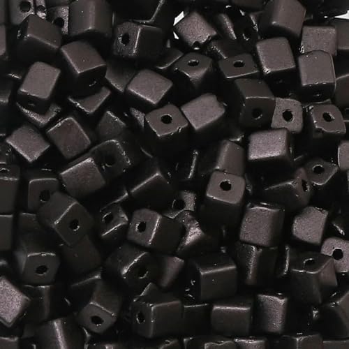 50 Stück 5 x 5 mm quadratische Rocailles-Perlen aus Milchglas zur Herstellung von Armbändern, Schmuckherstellung, farbige Kristallperlen, handgefertigtes DIY-Zubehör, Schwarz, 5 x von TBSKUY