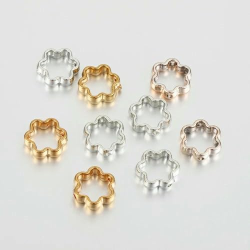 50 Stück Blumen-/Herz-/Geometrie-Perlen mit zwei Löchern, Rahmen-Abstandshalterperlen für Halsketten, Armbandverbinder, Schmuckherstellung, DIY-Zubehör, Blume, Roségold 50 Stück Blumen-/Herz-/Geometrie-Perlen mit zwei Löchern, Rahmen-Abstandshalterperlen für Halsketten, Armbandverbinder, Schmuckherstellung, DIY-Zubehör, Blume, Roségold von TBSKUY