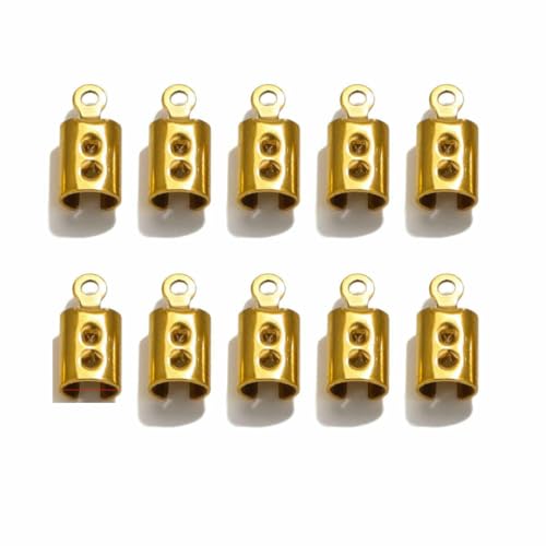 50 Stück Edelstahl plattiert 18 Karat Gold Crimp End Perlen Kappen Lederband Clip Tip Fold Crimp Bead Armband DIY Verbinder-Gold 3,0 mm von TBSKUY