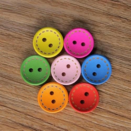 50 Stück Holzknöpfe zum Nähen, Scrapbooking, rund, bunt, gemischt, zwei Löcher, 15 mm Durchmesser. von TBSKUY
