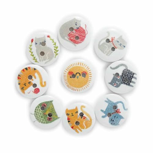 50 Stück bunte weiße runde Holzknöpfe mit Katzendruck zum Nähen, Scrapbooking, Kleidung, Handarbeit, Karten, DIY-Zubehör, 15 mm, Standard 50 Stück bunte weiße runde Holzknöpfe mit Katzendruck zum Nähen, Scrapbooking, Kleidung, Handarbeit, Karten, DIY-Zubehör, 15 mm, Standard von TBSKUY