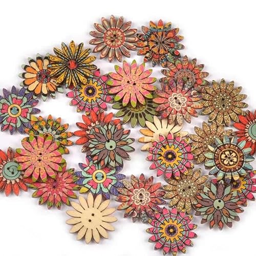 50 Stück gemischte bemalte Blumen, flache Rückseite, Holzknöpfe für DIY, Scrapbooking, Nähzubehör, Bekleidungszubehör, Heimdekoration, M2737-Standard 50 Stück gemischte bemalte Blumen, flache Rückseite, Holzknöpfe für DIY, Scrapbooking, Nähzubehör, Bekleidungszubehör, Heimdekoration, M2737-Standard von TBSKUY