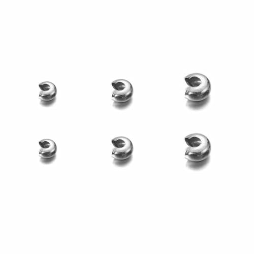 50 Stück goldfarbene Edelstahl-End-Quetschperlen, Abdeckung, Durchmesser 2, 3, 4,0 mm, lose Abstandshalter-Stopperperlen mit großem Loch für die Herstellung von DIY-Schmuck, Stahl, von TBSKUY