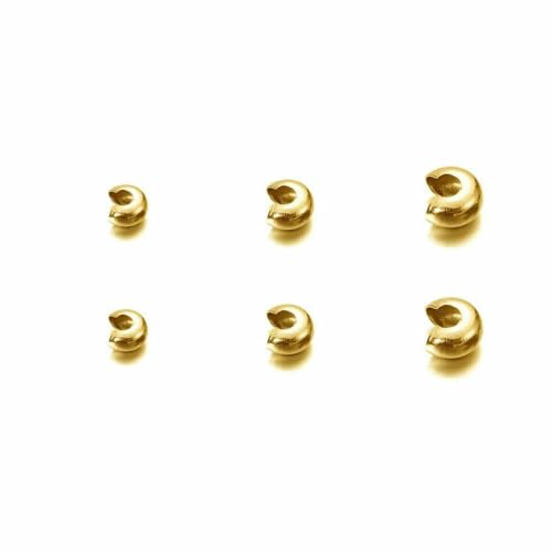50 Stück goldfarbene Edelstahl-End-Quetschperlen, Abdeckung, Durchmesser 2, 3, 4,0 mm, lose Abstandshalter-Stopperperlen mit großem Loch für die Herstellung von DIY-Schmuck, goldfa von TBSKUY