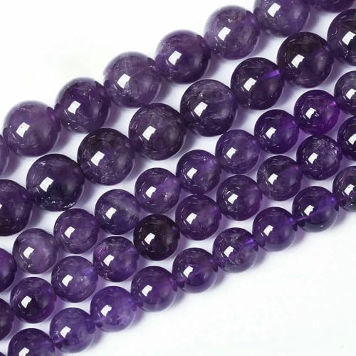 5A Qualität Naturstein Blaue Tigerauge Perlen Runde lose Perlen 6 8 10 12 mm für Schmuckherstellung DIY Bettelarmband 15" -Amethyst-6mm 59 bis 63 Stück von TBSKUY